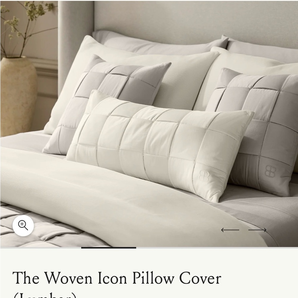 Boll and Branch Woven Icon White Decorative Pillow Lumbar 14 x 34”